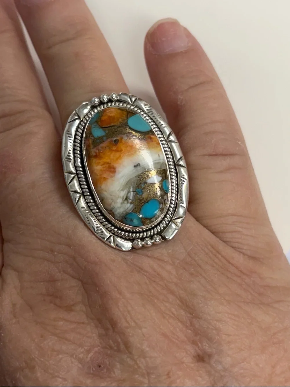 very large and weighty SW Design sterling silver Spiney Oyster ring